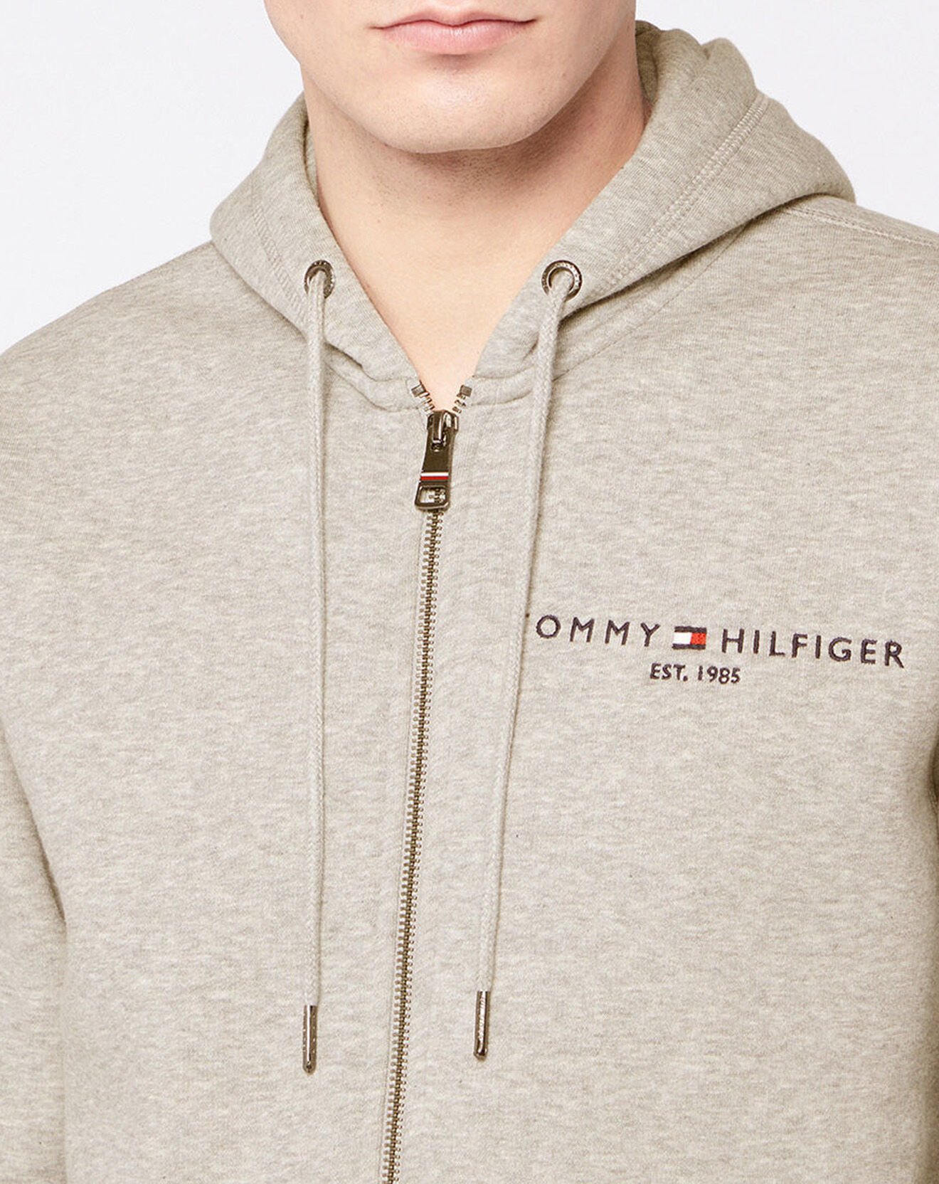 Tommy Hilfiger Sweat à capuche zippé Tommy Logo gris clair