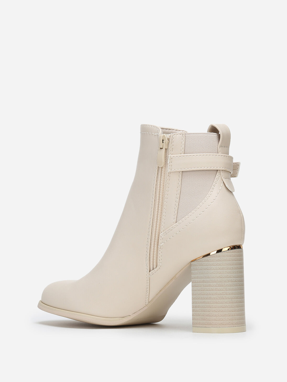 Bottines style chelsea à boucle et détail dorés- Beige