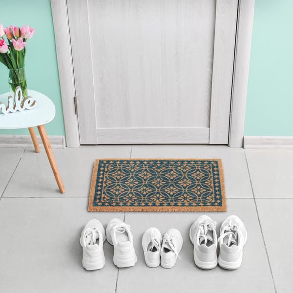 Kokosfiber dørmatte med blomsterdesign