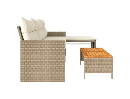 VIDAXL - Canapé de jardin avec table et coussins en forme de l beige