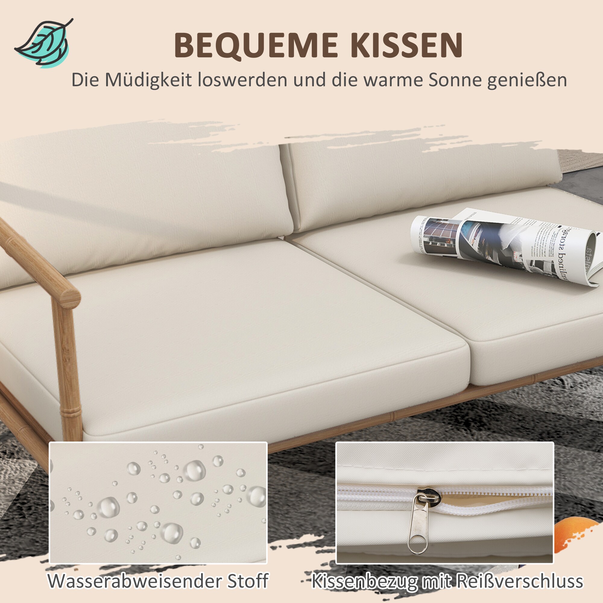 Outsunny Sitzgruppe mit Sitzkissen weiß 122L x 78B x 83H cm