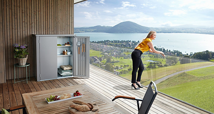 Armoire de terrasse métal Biohort Romeo M gris foncé métallique l.132 x P.57x H.140cm