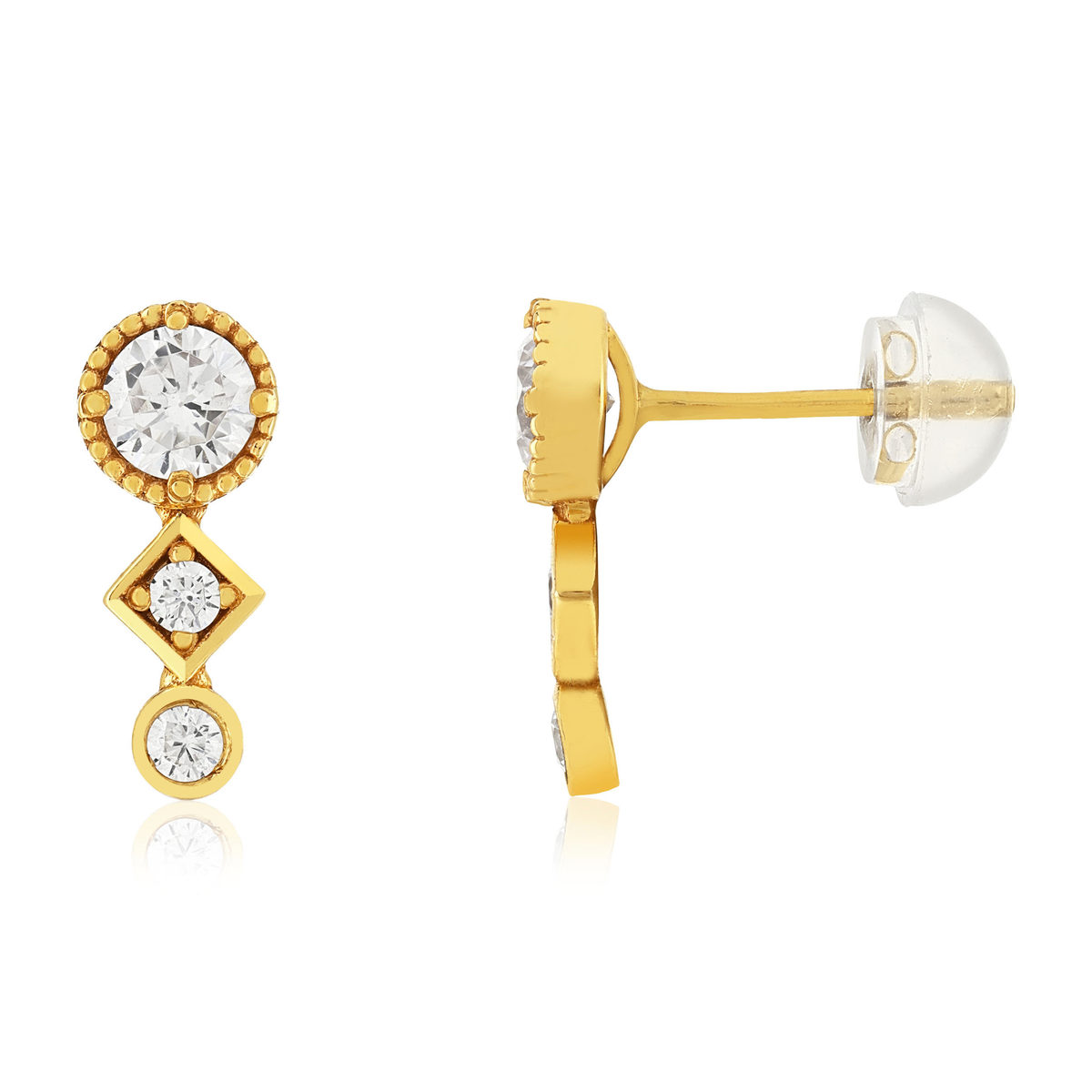 Boucles d'oreilles or 375 jaune zirconias blancs