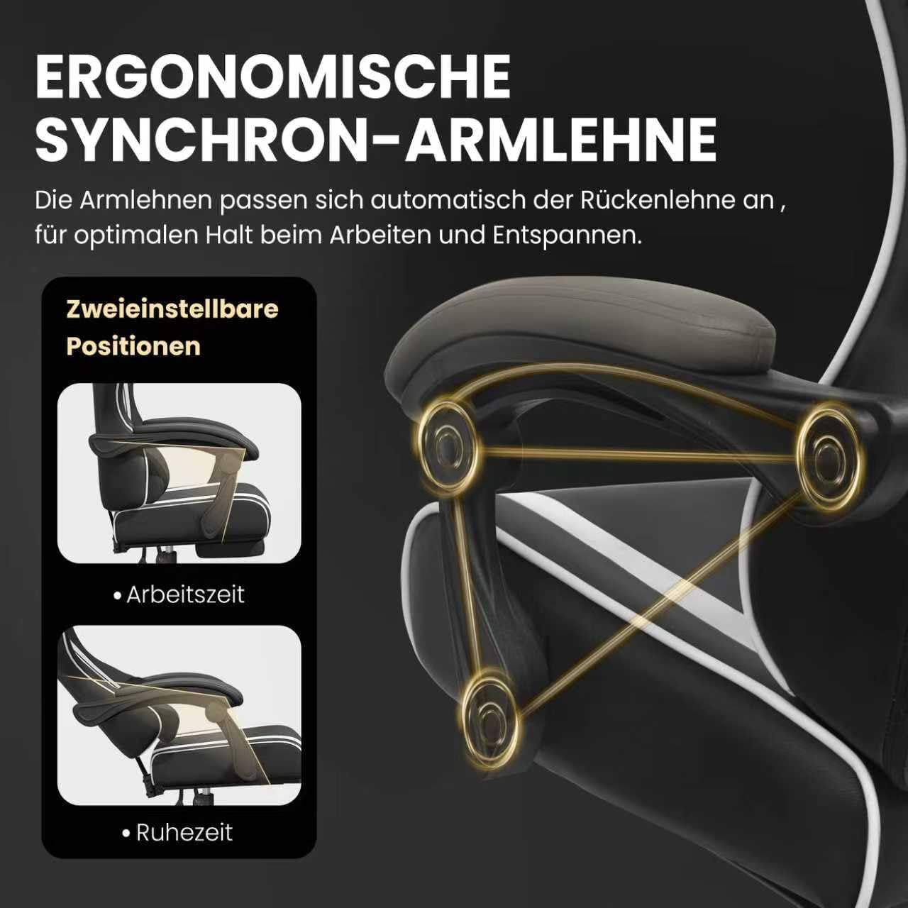 Gaming Stuhl Chair Gamer Sessel - Ergonomischer Gamer Stuhl Höhenverstellbar Gepolstert Gamingstuhl mit Fußstütze Kopfstütze und Lordosenstütz PC Sessel Drehsessel Tragkraft 150 Kg Schwarz