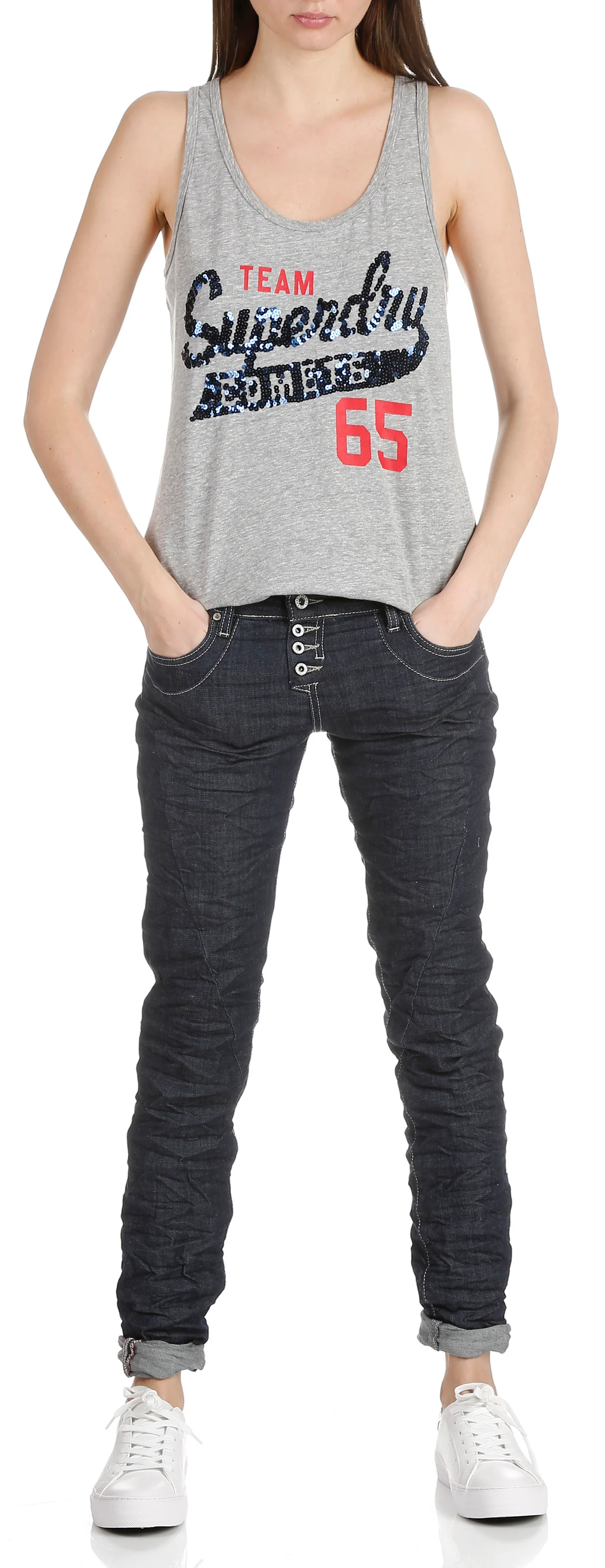 Jean slim taille normale boutonné | Bleu