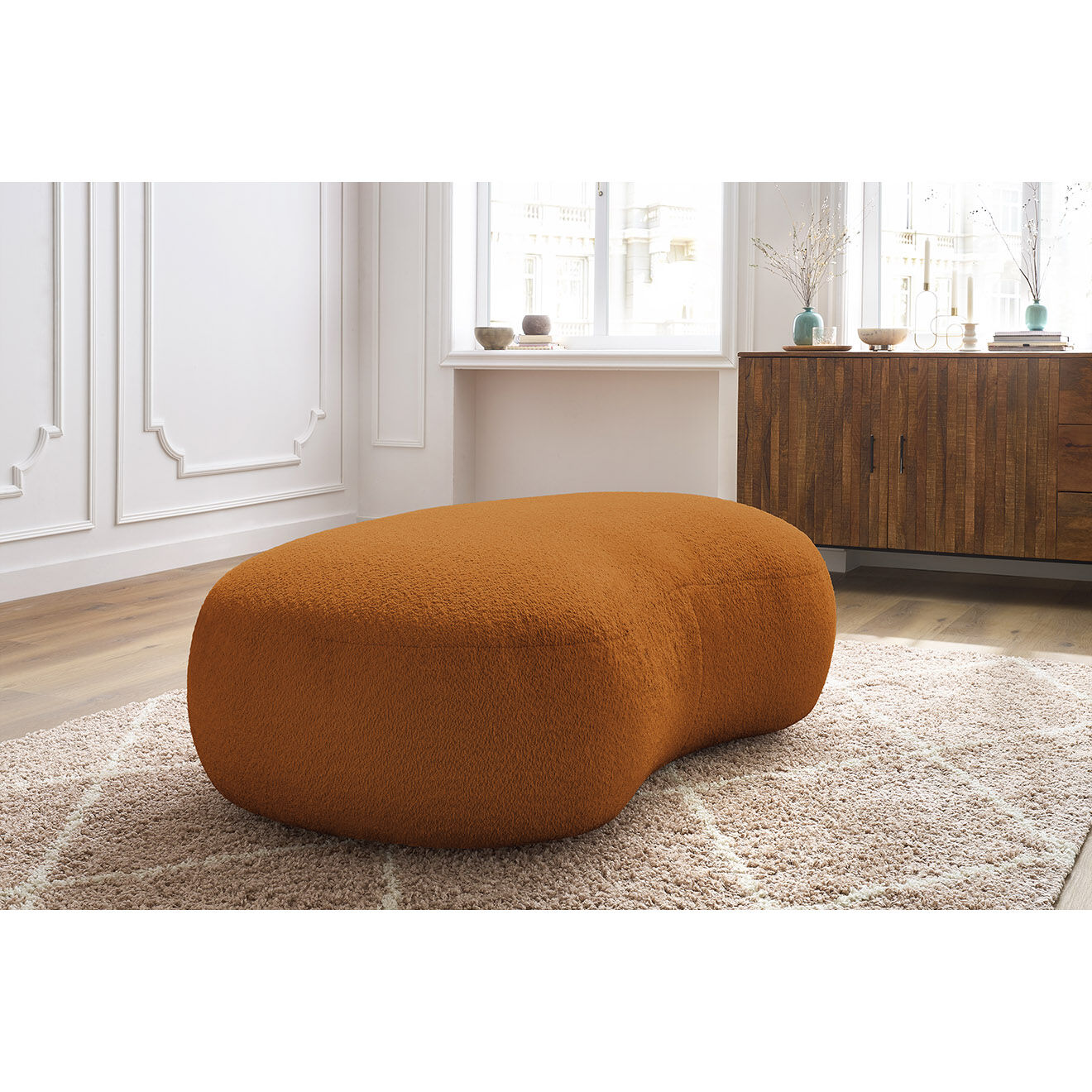 Bobochic Pouf Saint-Germain tissu bouclette jaune - 147x90x47 cm