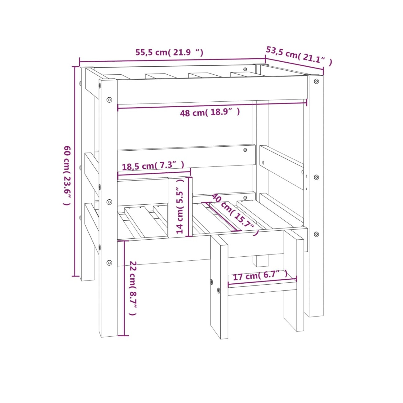 VidaXL erhöhtes Hundebett aus Kiefernholz grau 53,5 cm, 60 cm, 53,5 cm
