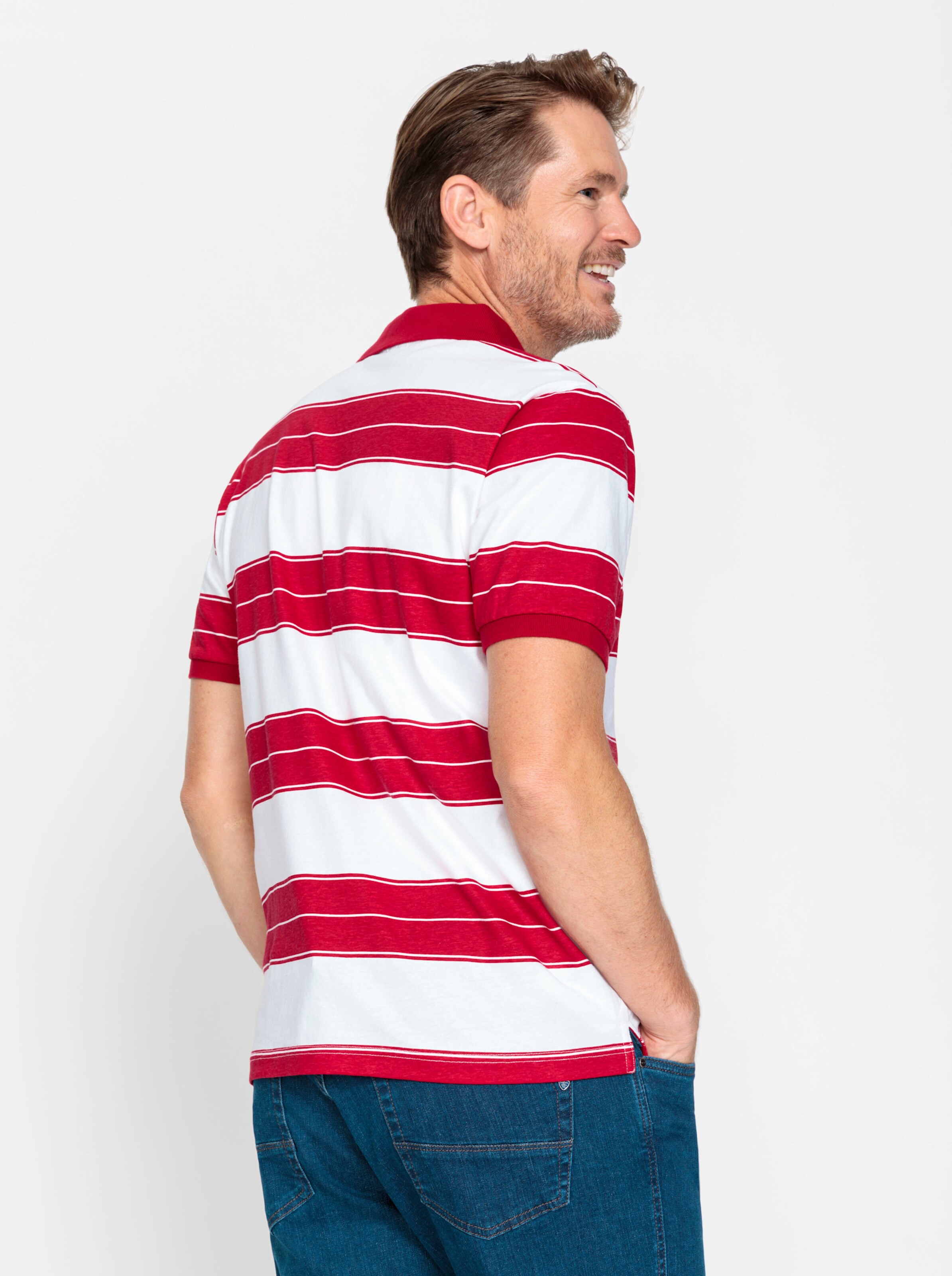 Catamaran Kurzarm-Poloshirt in rot-weiß-gestreift