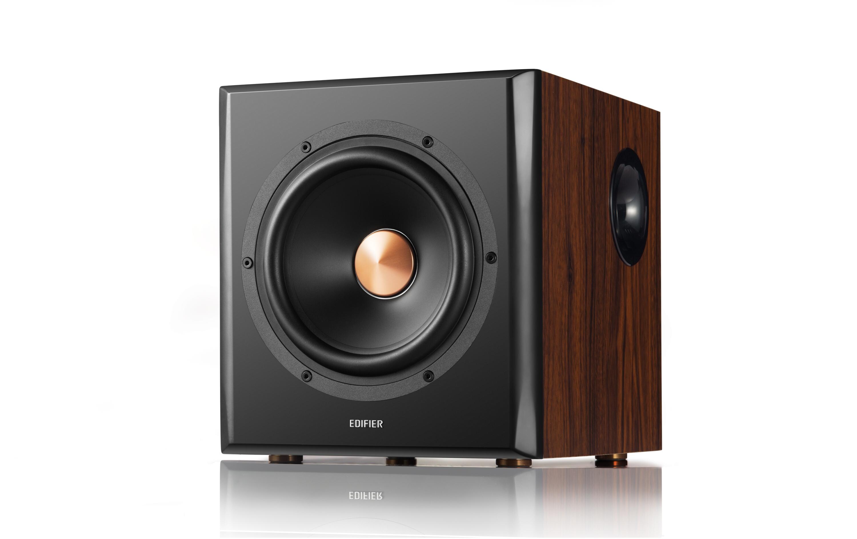 Regallautsprecher Paar S350DB mit Subwoofer Braun<br>Aktive 2.1 Lautsprecher mit Subwoofer und Bluetooth