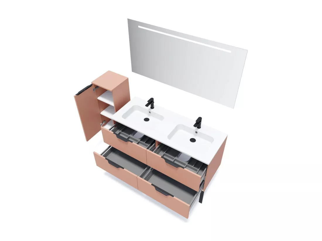 Meuble de salle de bain suspendu double vasque intégrée 140cm 4 tiroirs Abricot - Soho