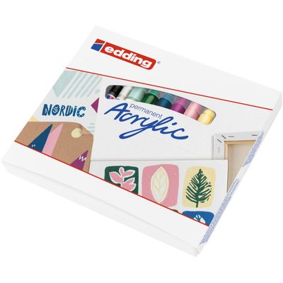 Edding Nordic - Pack de 8 marqueurs acryliques - noir, jaune pastel, rouge, vert mousse, blanc, mauve, menthe, bleu nuit