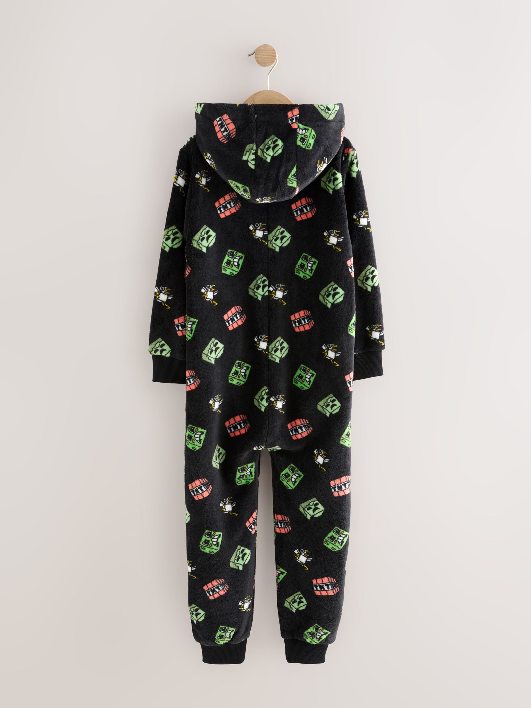 Zwart Minecraft - Fleece onesie met licentie (4-16jr)