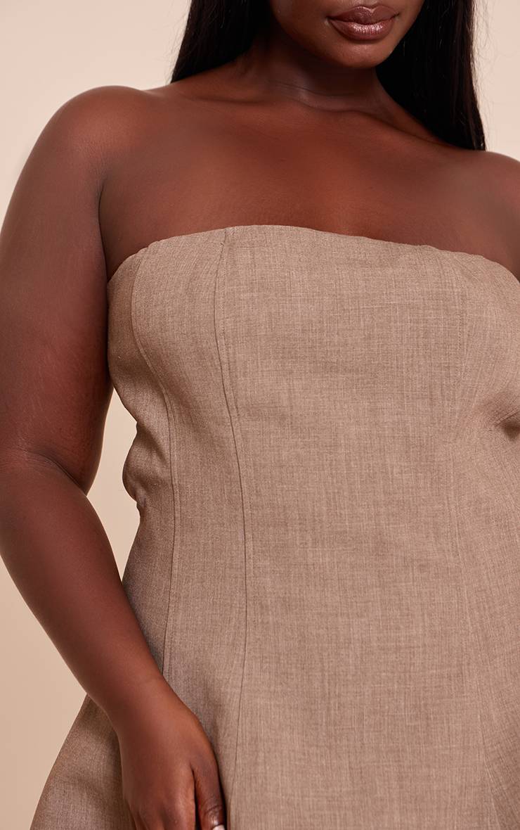 Taupe Robe Courte Droite À Bandeau Tissée Grande Taille