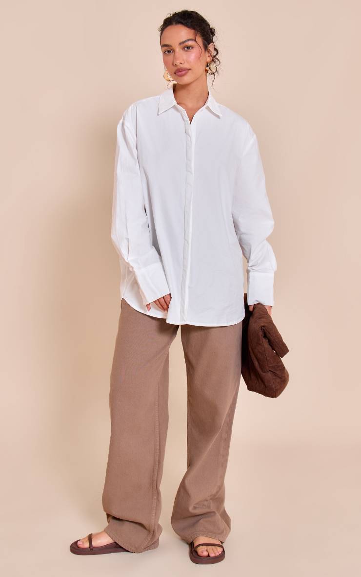 Blanc Chemise En Coton À Poignets Surdimensionnés