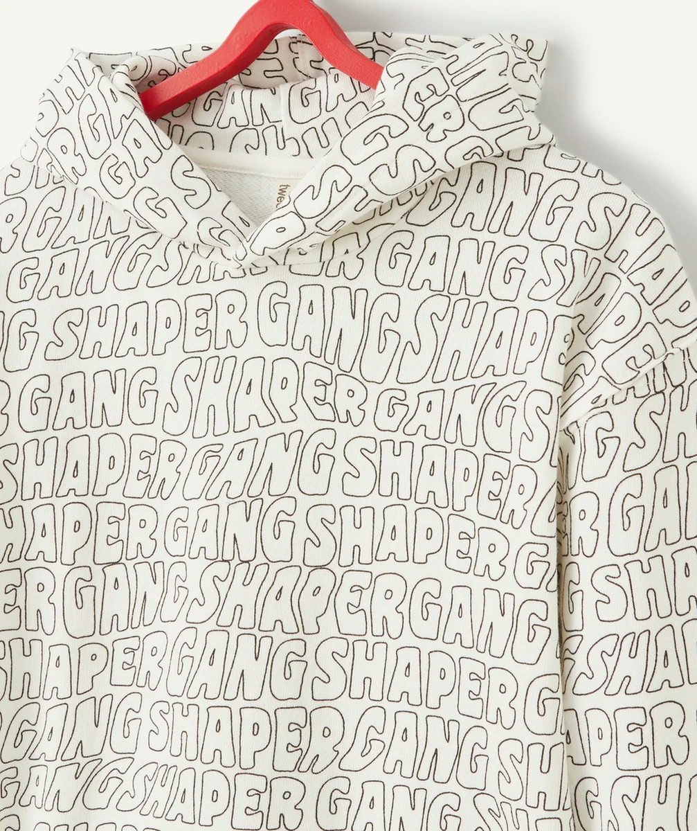 SWEAT À CAPUCHE MIXTE EN FIBRES RECYCLÉES ÉCRU IMPRIMÉ MESSAGES