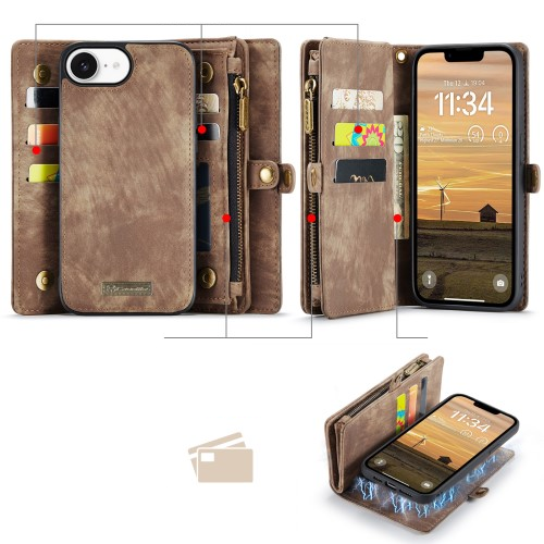 iPhone 16e 2in1 Leder Tasche   Magnet Hardcase Karten Etui - Braun