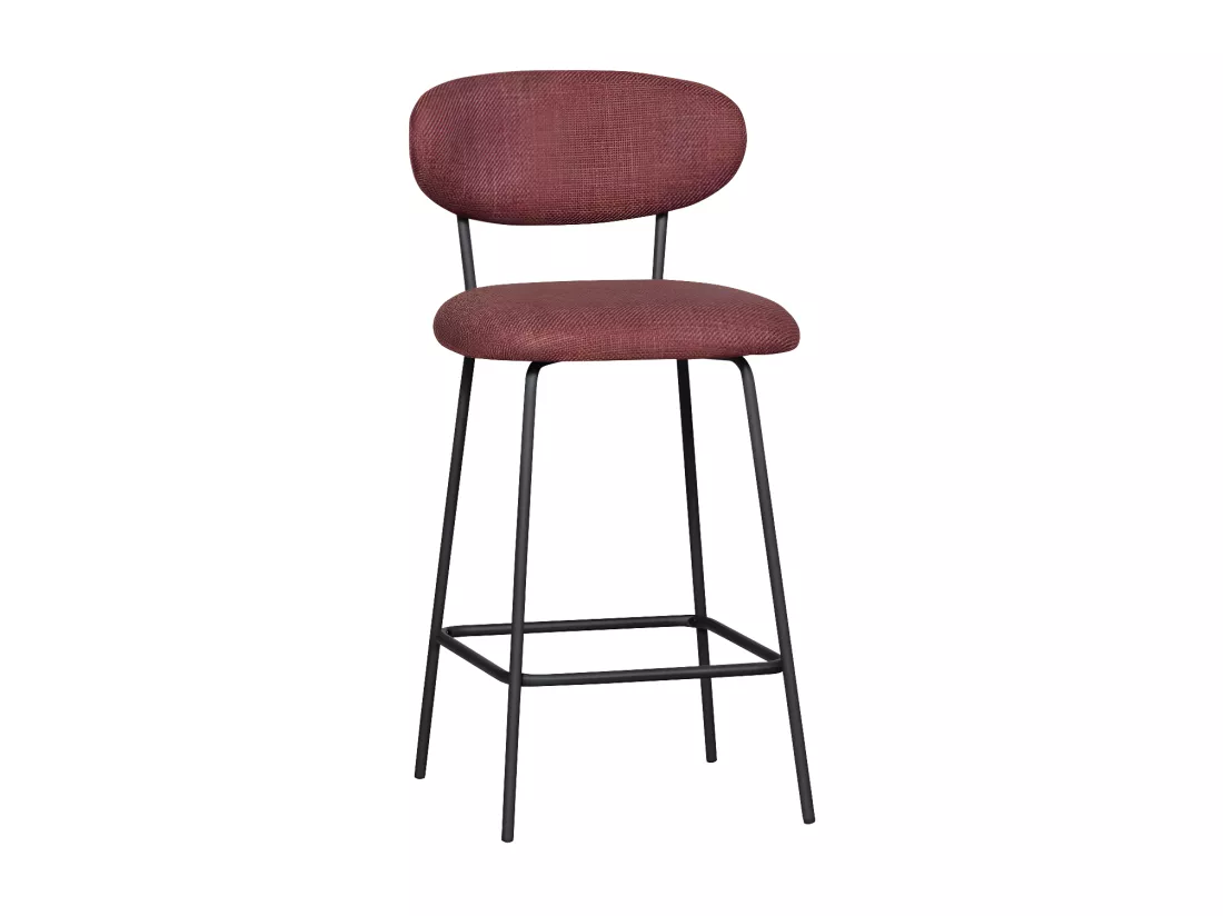Kjeld - Lot de 2 chaises de bar en tissu et métal H66cm - Bordeaux