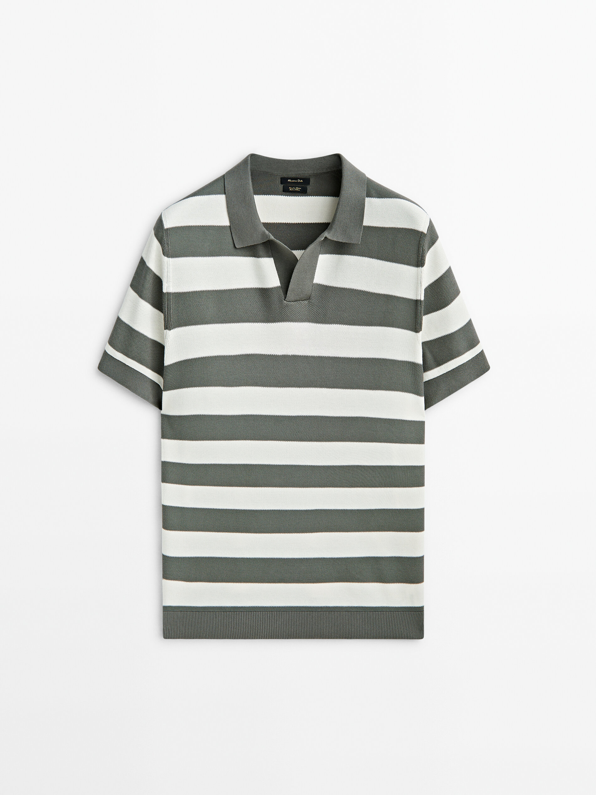 Camisa polo listrada de manga curta - Cáqui