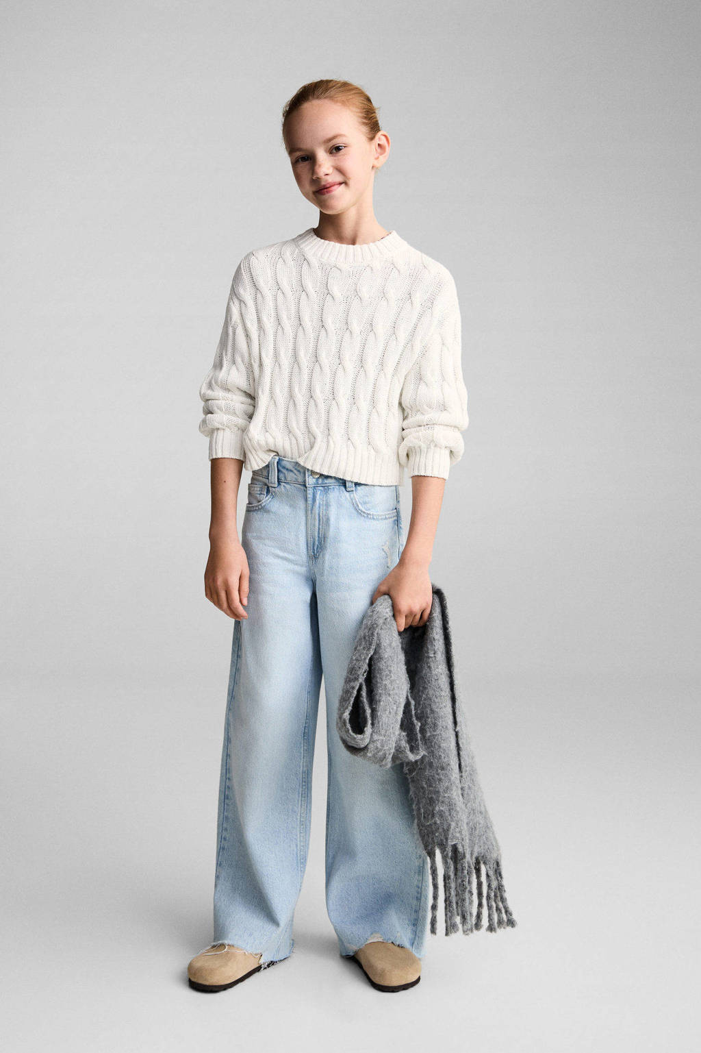 Mango Kids gebreide trui beige met kabels