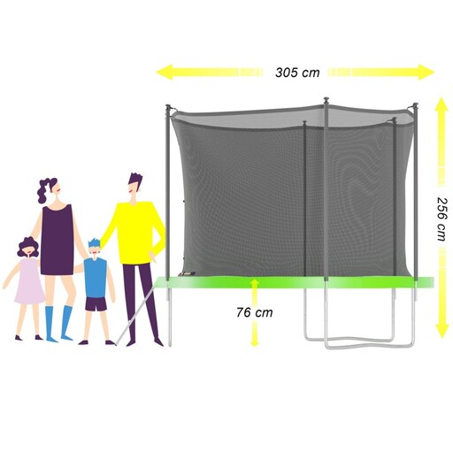 Cama elástica de 305 cm (10 pés) com rede de proteção para uso interno, tapete de segurança e escada.