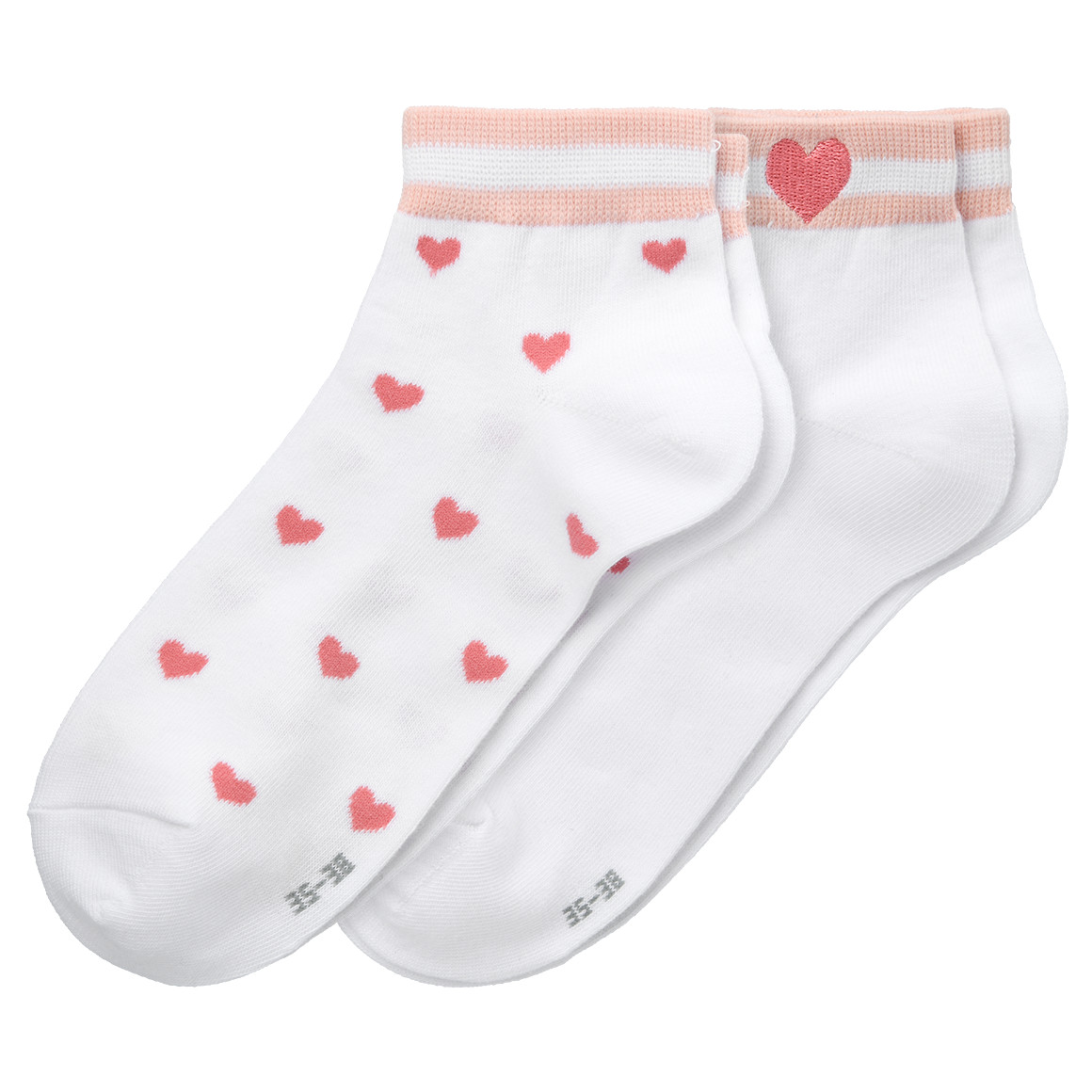 Gina Benotti 2 Paar Damen Sneacker-Socken mit Herzchen weiss / rosa