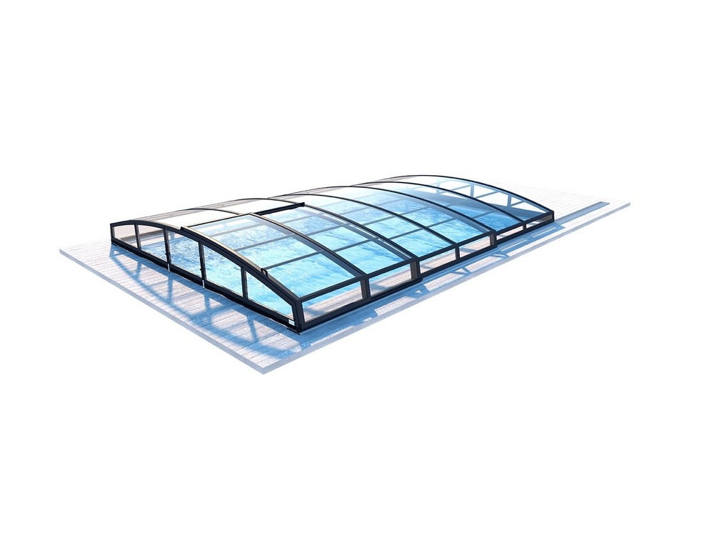 Abri de piscine skyline - 6,47x3,50 m - polycarbonate massif 3 mm - couleur ral7016 graphite
