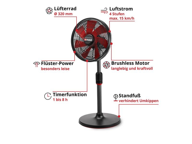 Einhell Bodenventilator GE-CF 18/320 P Li-Solo Schwarz, ohn Akku-Ventilator