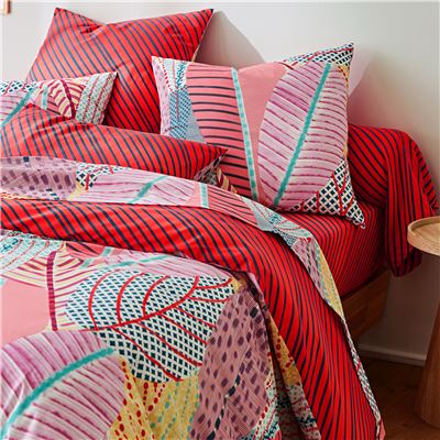 Linge de lit polycoton feuilles graphiques