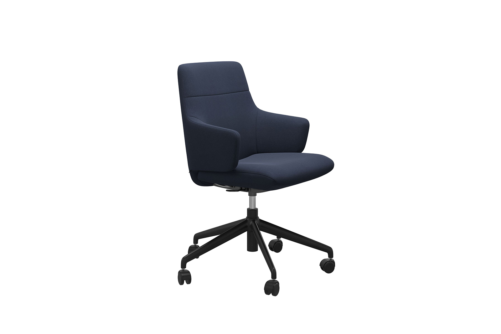 Chilli kontorstol Lav stol i tekstil Calido Dark Blue med arm og matt sort understell
