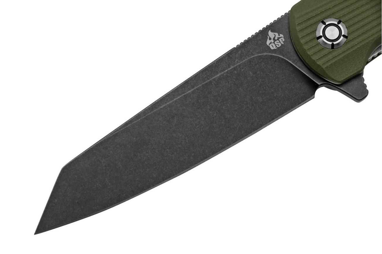 QSP Knife Phoenix QS108-B2 Blackwashed D2, Green G10, zakmes