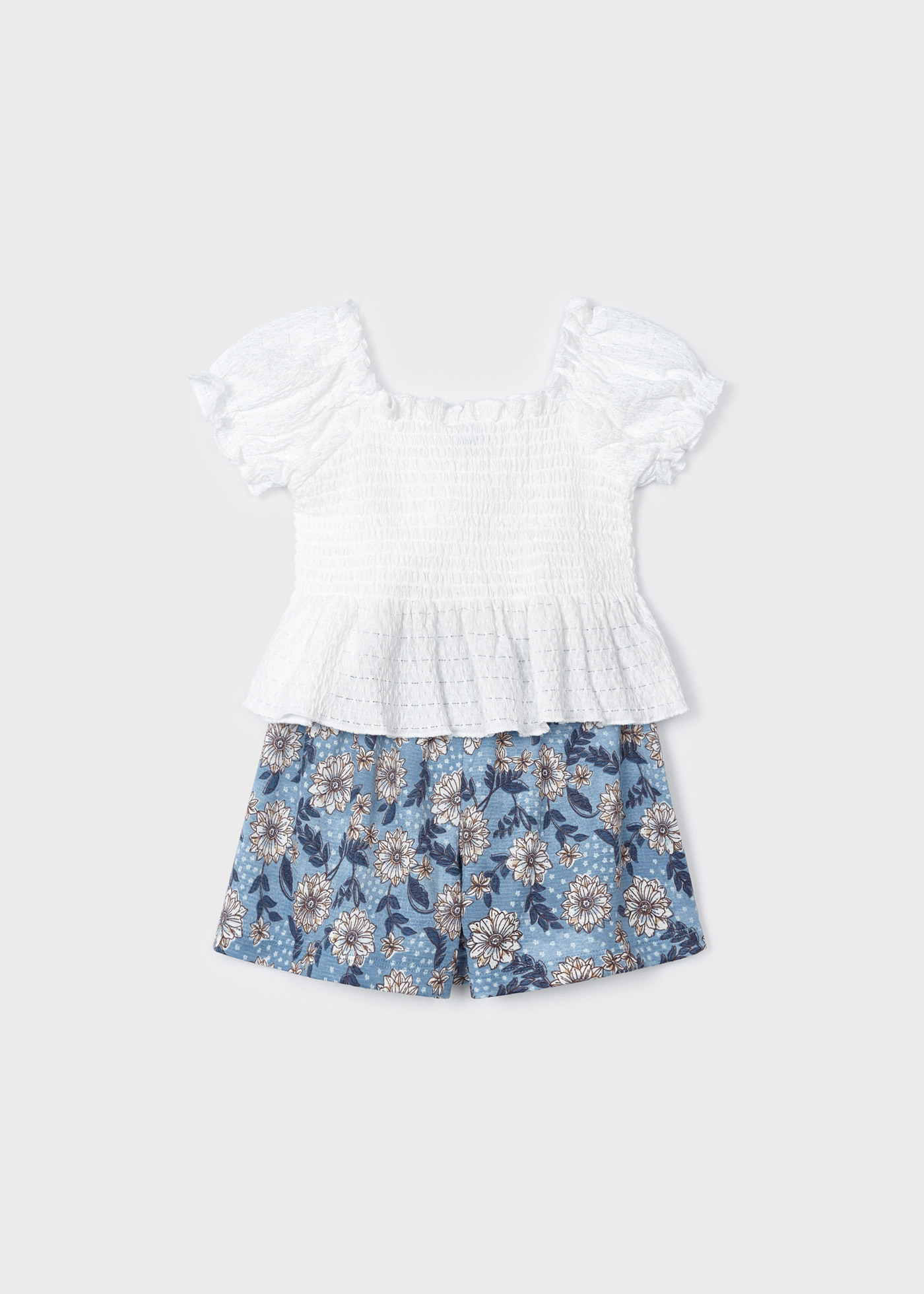 Conjunto de duas peças com blusa de malha franzida para meninas