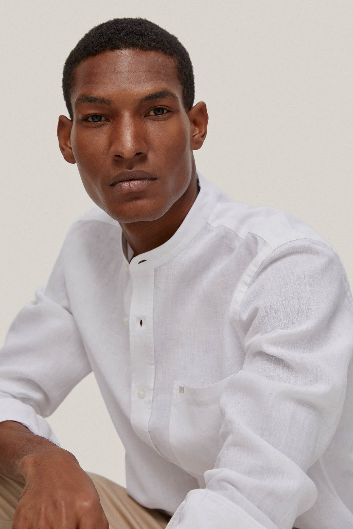 Camisa de linho Cuello mao - Branco