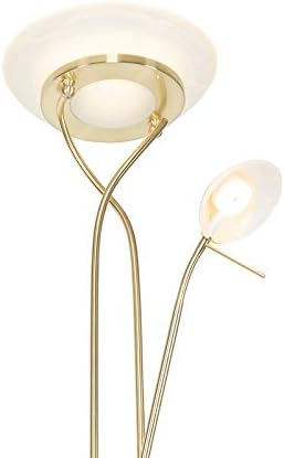 QAZQA - Modern Stehleuchte I Stehlampe I Standleuchte I Lampe I Leuchte Messing inkl. LED und Dimmer mit Leselampe - Empoli Dimmer I Dimmbar I Wohnzimmer I Schlafzimmer I Deckenfluter - Stahl Länglich