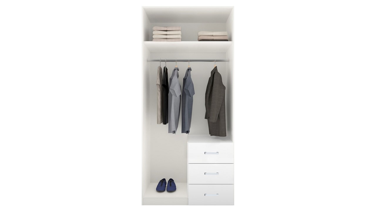 Draaideurkast Compact met laden en hout- en spiegeldeuren wit