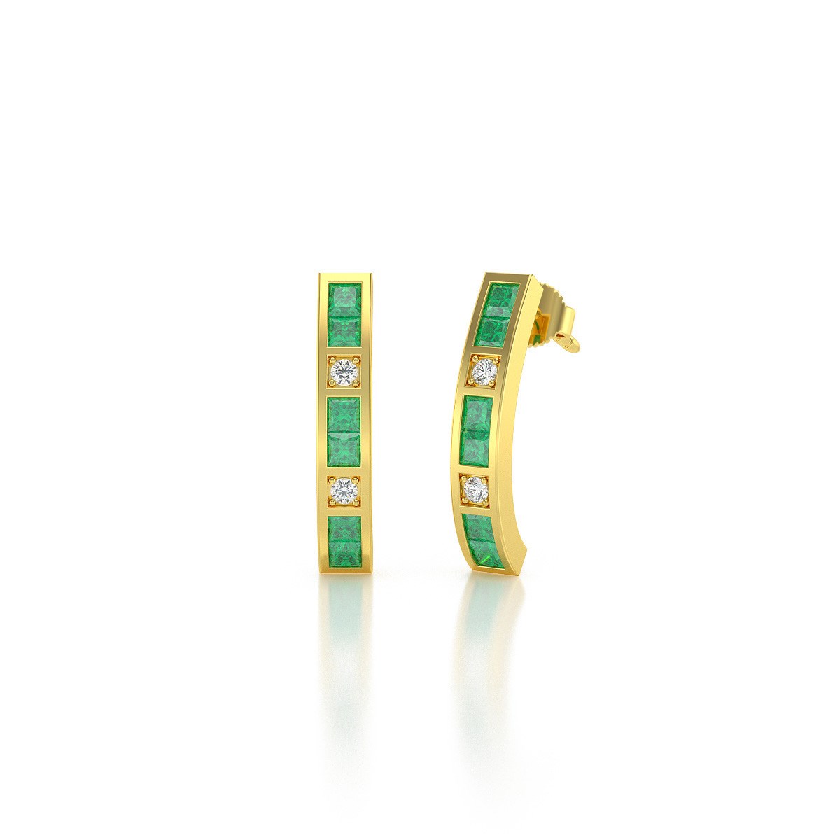 Boucles d'oreilles ADEN Or 585 Jaune Emeraude et Diamants 2.40grs