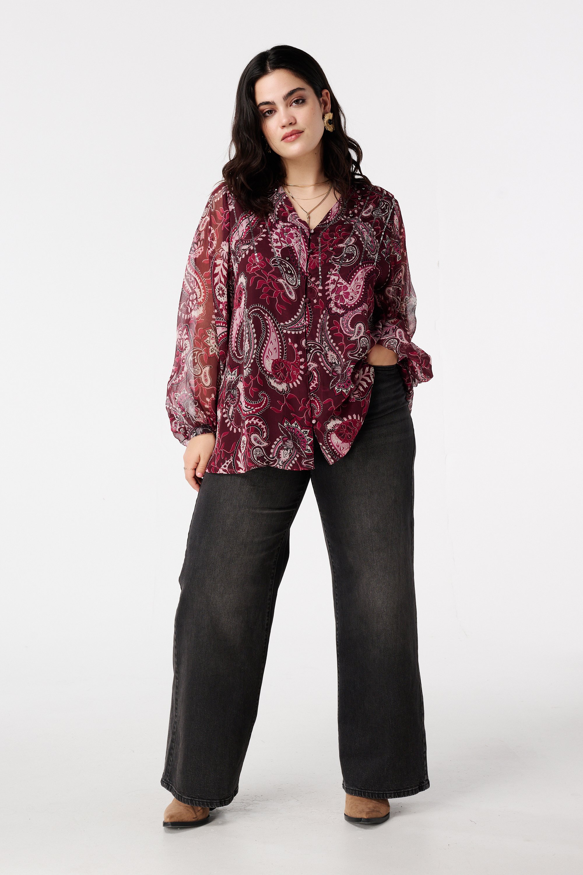 Sheer blouse met paisley print Multi Pink