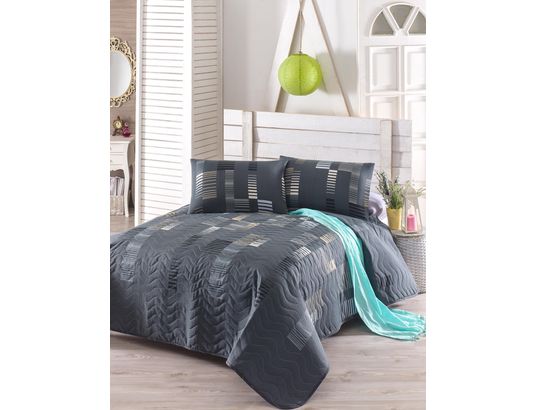 CONCEPT1 - Parure de lit housse de couette Trace 240x220cm + 2 taies 60x60 anthracite