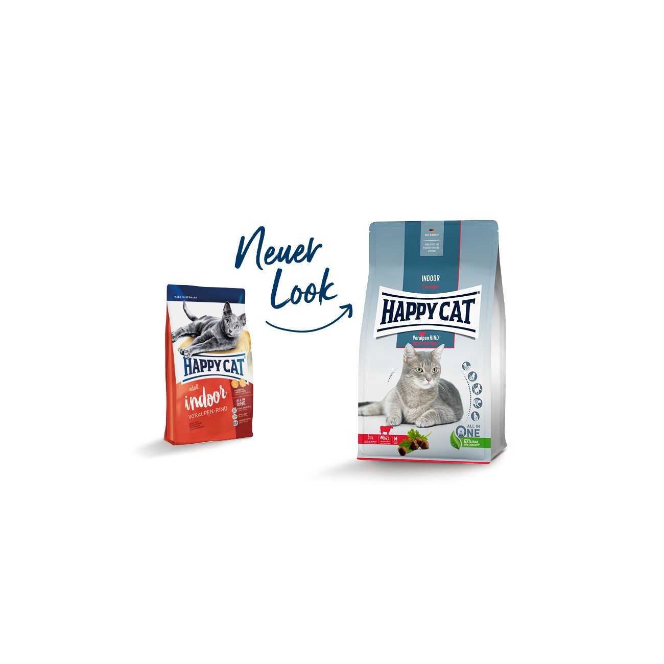 HAPPY CAT Indoor Trockenfutter Katze Adult, Voralpen-Rind 1,3 kg