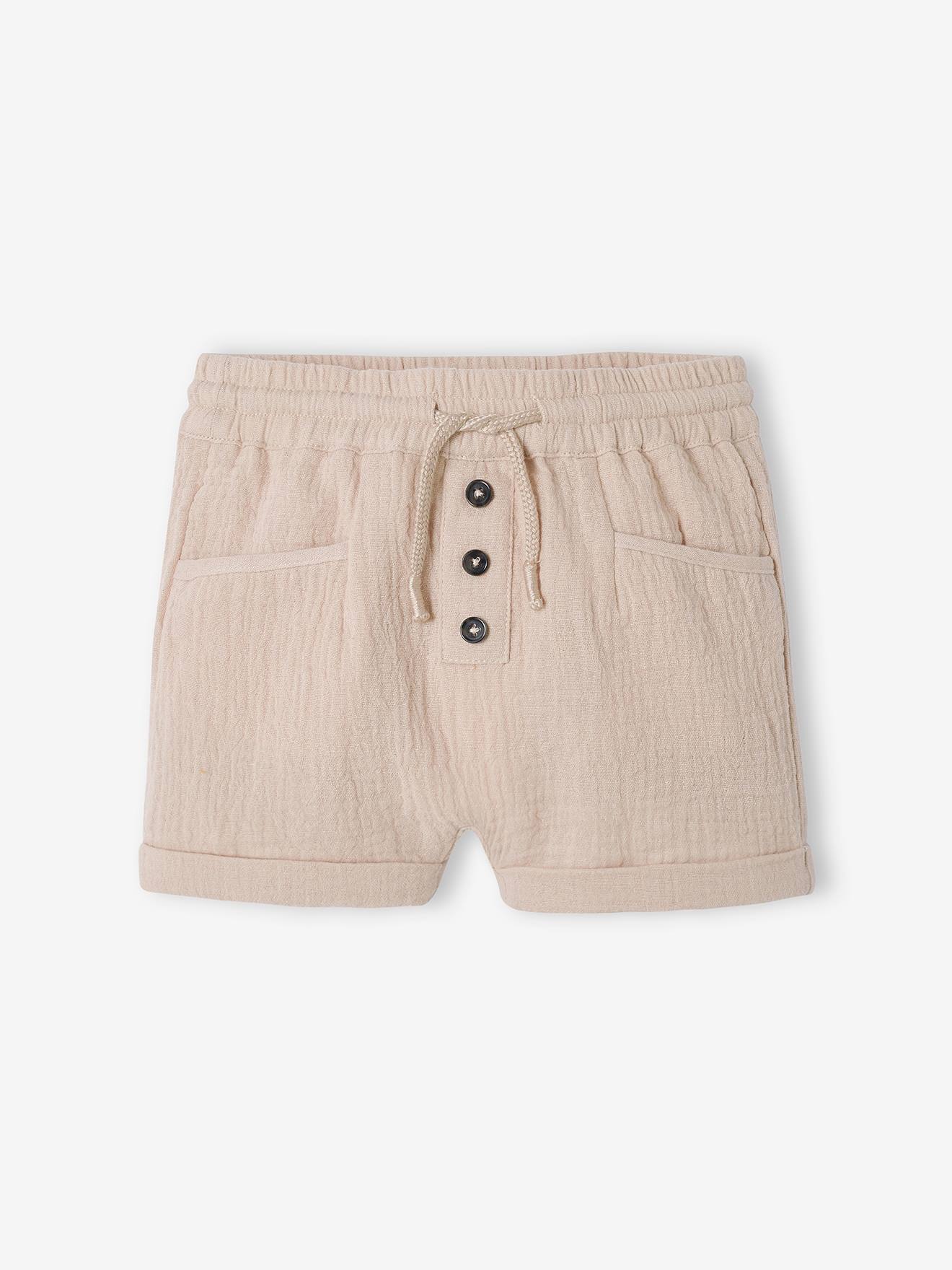 Calções de bebé em chiffon de algodão bege