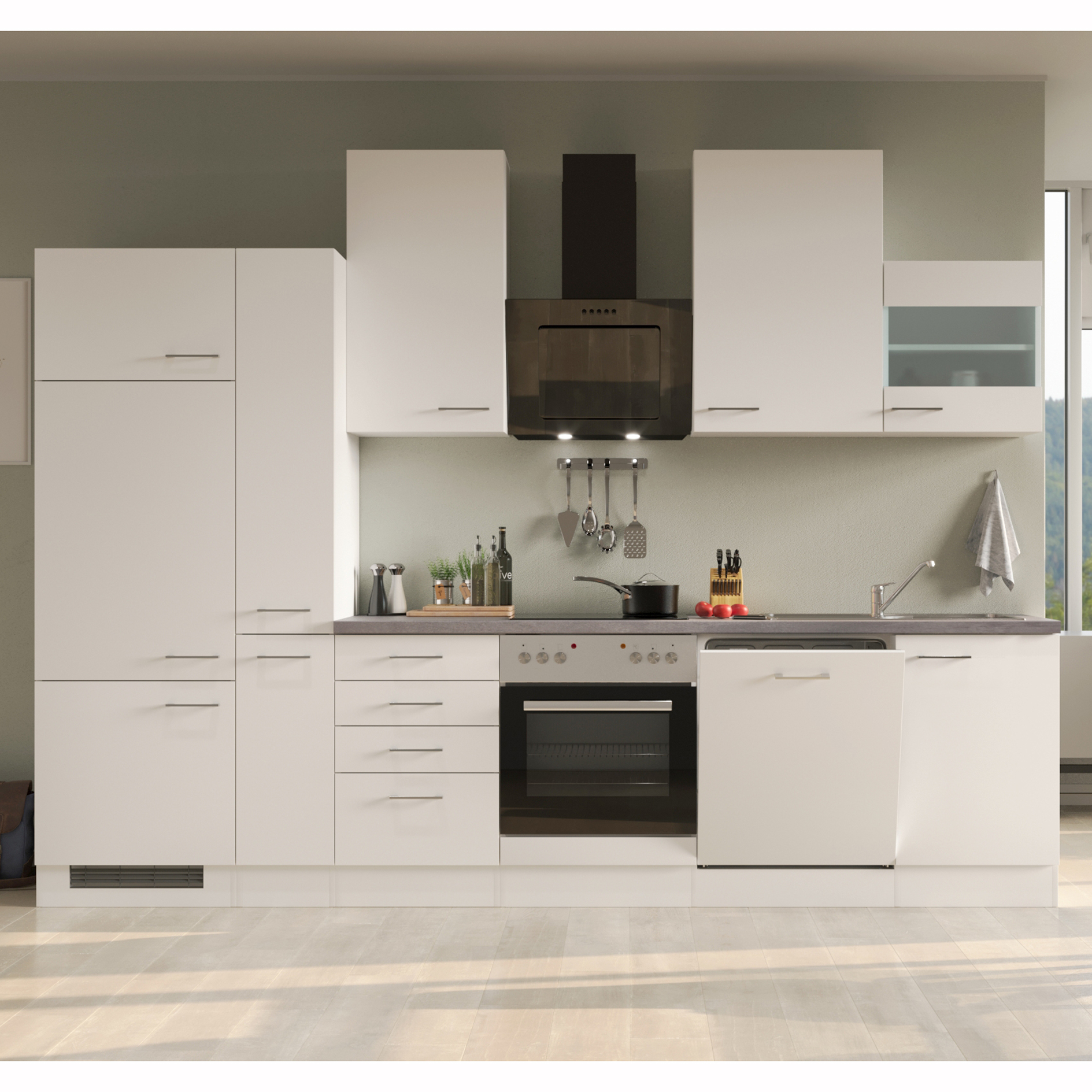 Küchenblock ELEA - weiß - mit E-Geräten - 310 cm