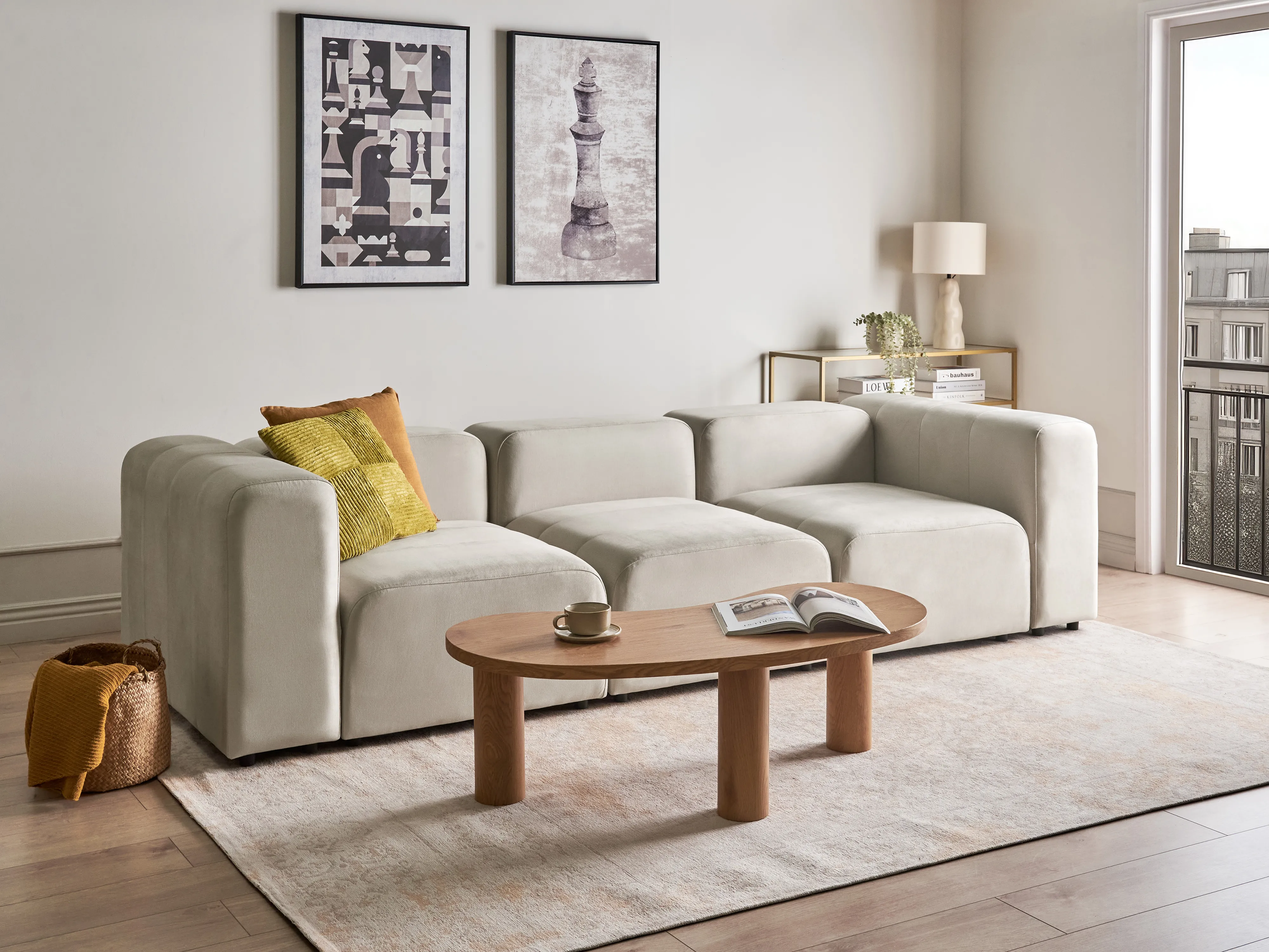 Modulaire bank 3-zits FALSTERBO Fluweel Beige