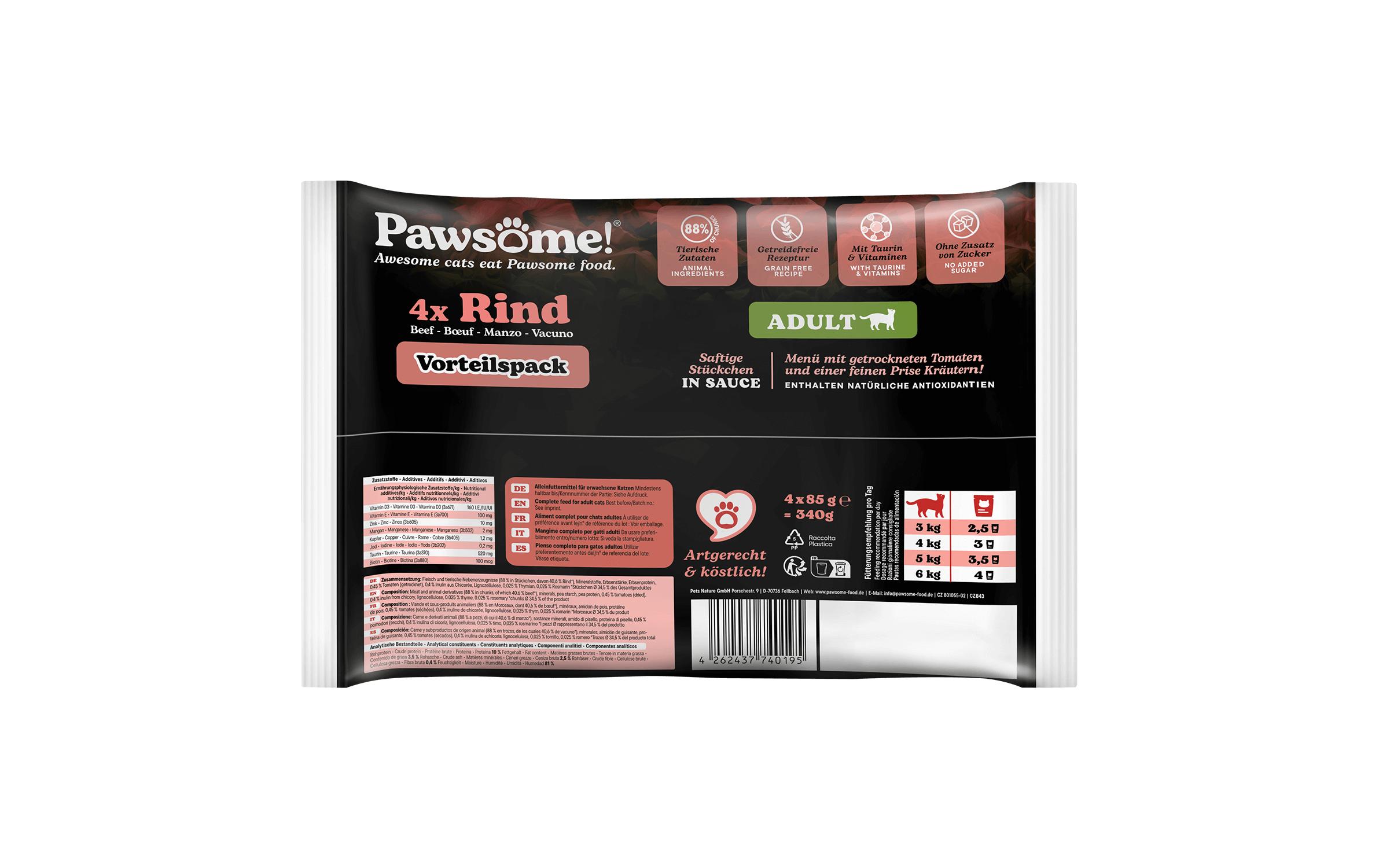 Cat Superfood Adult Rind 4 x 85 gAlleinfuttermittel für ausgewachsene Katzen