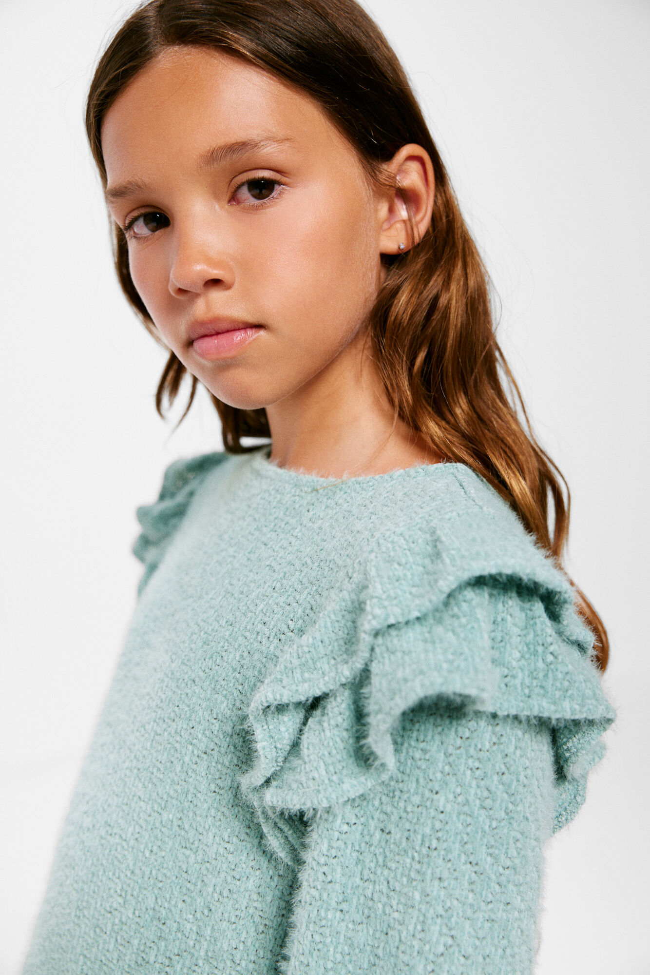 Suéter infantil de chenille com babados