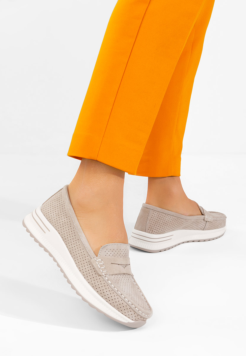Mocassins femme en cuir beige Seliona