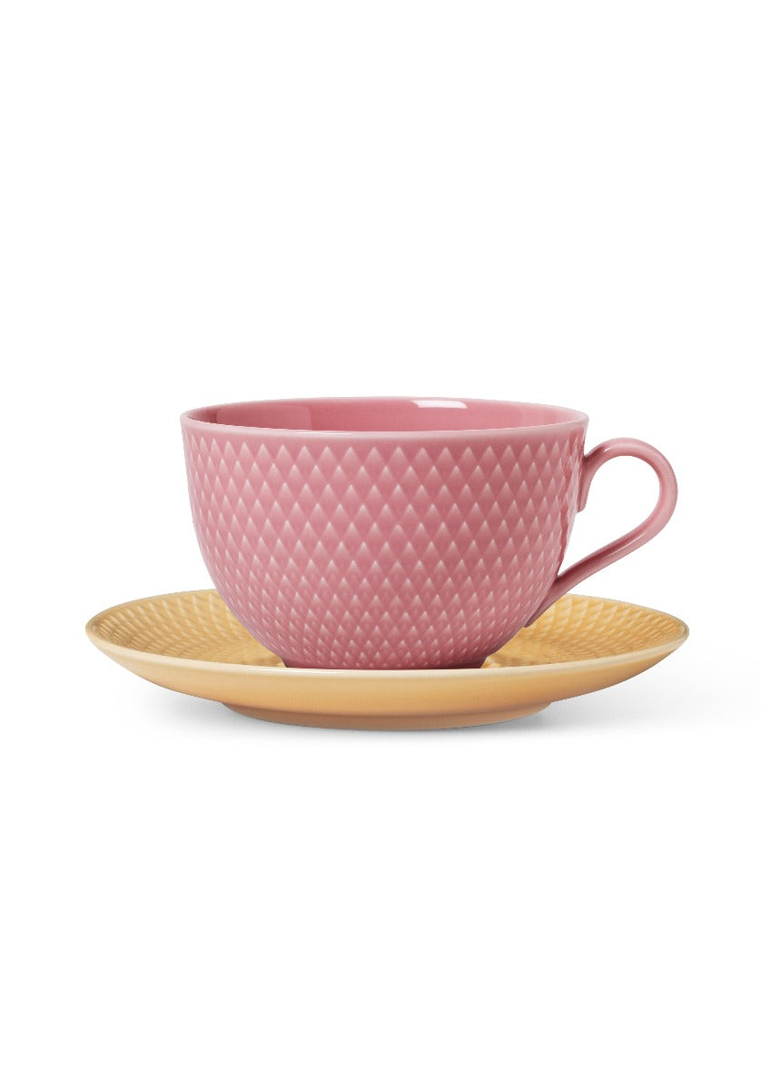 Lyngby Porcelæn  Rhombe Color tekop m. underkop, rosa/sand - 39 cl.