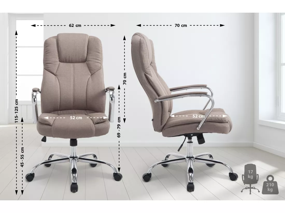 Chaise de bureau - Tissu & Métal chromé - Taupe - XXL Xanthos
