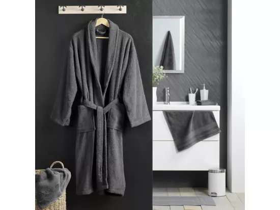 Peignoir absorbant en coton - Gris anthracite - Taille unique