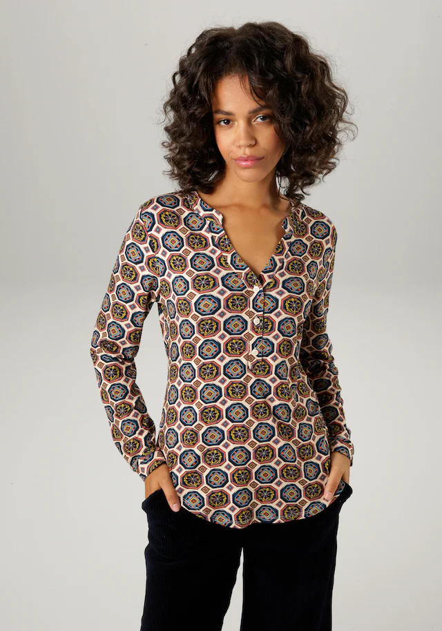 Aniston CASUAL Schlupfbluse , mit farbharmonischem Retro-Druck
