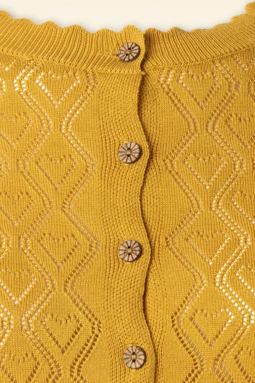 Banned Retro Hearts charm cardigan in mosterd