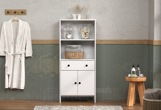 welltime Midischrank »Kall« 1 Stk. tlg. Breites Badregal aus Kiefer-Massivholz - Weiss oder Braun lackiert